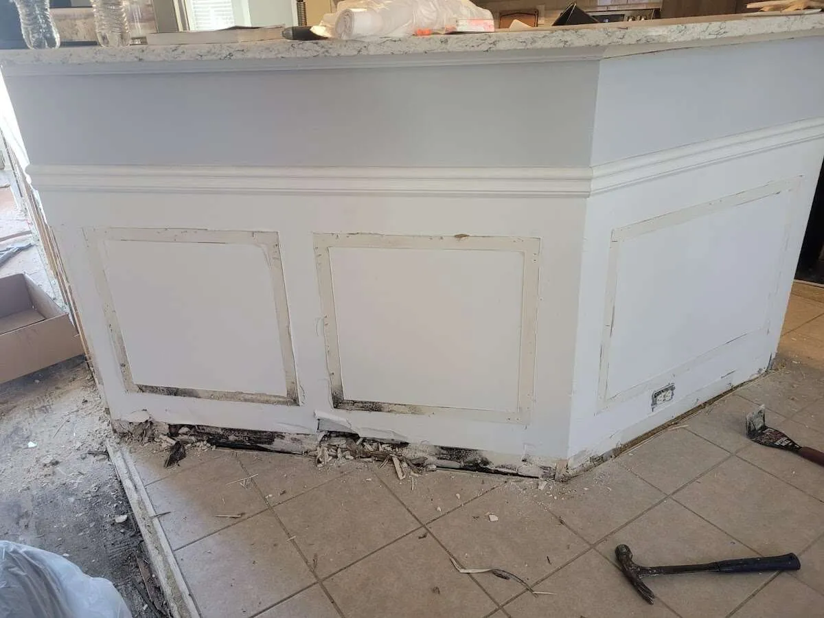Water damage and mold on kitchen during Storm Damage Restoration in Pittsburg